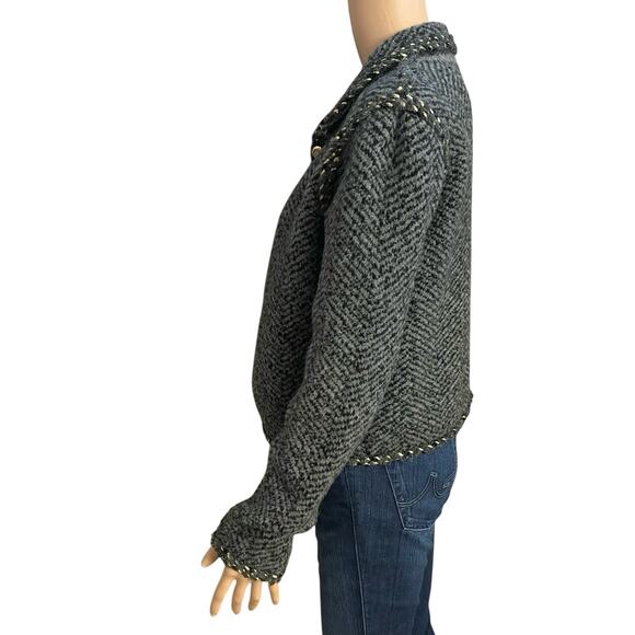 Zara Lady Jacket Cardigan Small Striped Gray Multi Gold Button Preppy Classic - Picture 3 of 9